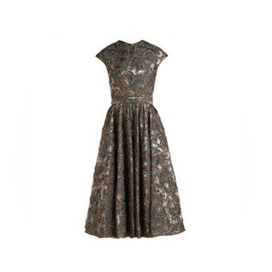 Rochas Metallic Floral Brocade Dress Gown Forest Green Size 46 IT 10 US